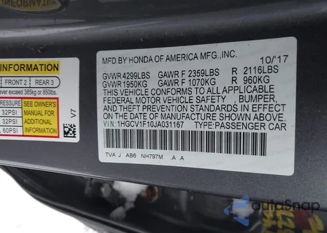 2018 Honda Accord Lx z USA, uszkodzony, nr VIN 1HGCV1F10JA031167